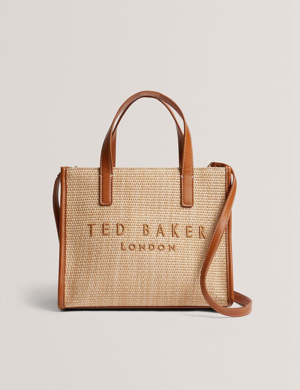 Camel Women Ted Baker PAOLINA - Faux Raffia PU Trim Small Tote Bags | NZ  JZWB-94805