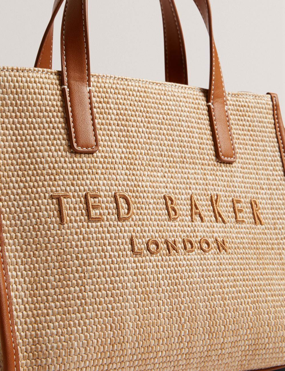 Camel Women Ted Baker PAOLINA - Faux Raffia PU Trim Small Tote Bags | NZ  JZWB-94805