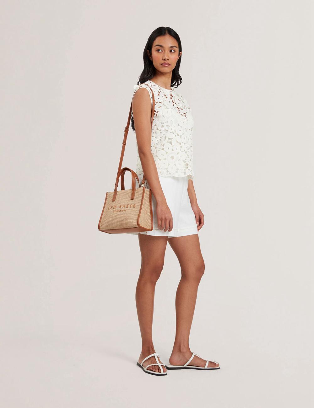 Camel Women Ted Baker PAOLINA - Faux Raffia PU Trim Small Tote Bags | NZ  JZWB-94805