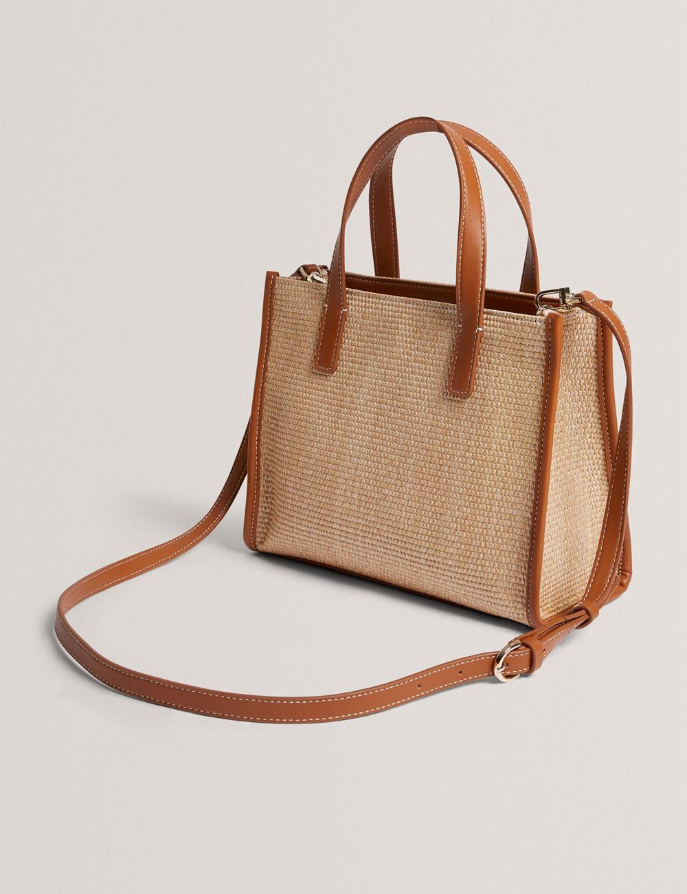 Camel Women Ted Baker PAOLINA - Faux Raffia PU Trim Small Tote Bags | NZ  JZWB-94805
