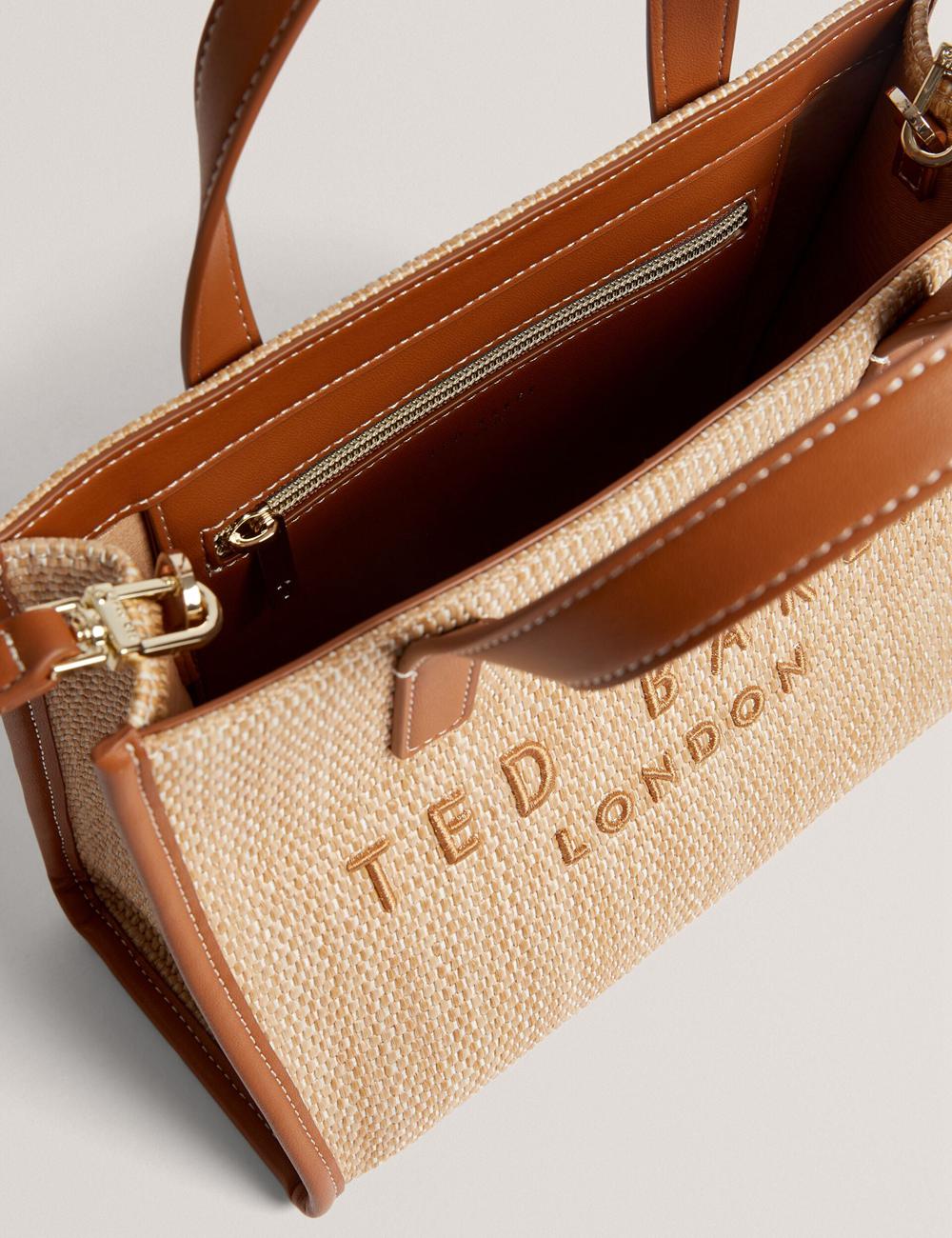 Camel Women Ted Baker PAOLINA - Faux Raffia PU Trim Small Tote Bags | NZ  JZWB-94805