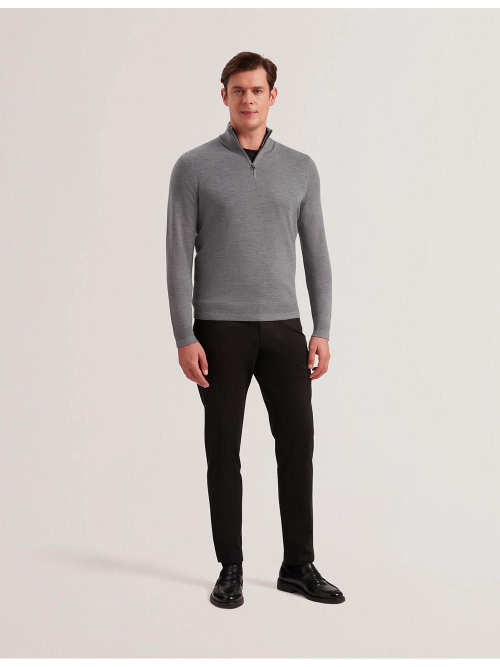 Charcoal Men Ted Baker LIMEHAS - Wool Quarter Zip Funnel Neck Jumpers | NZ  TJGK-41025