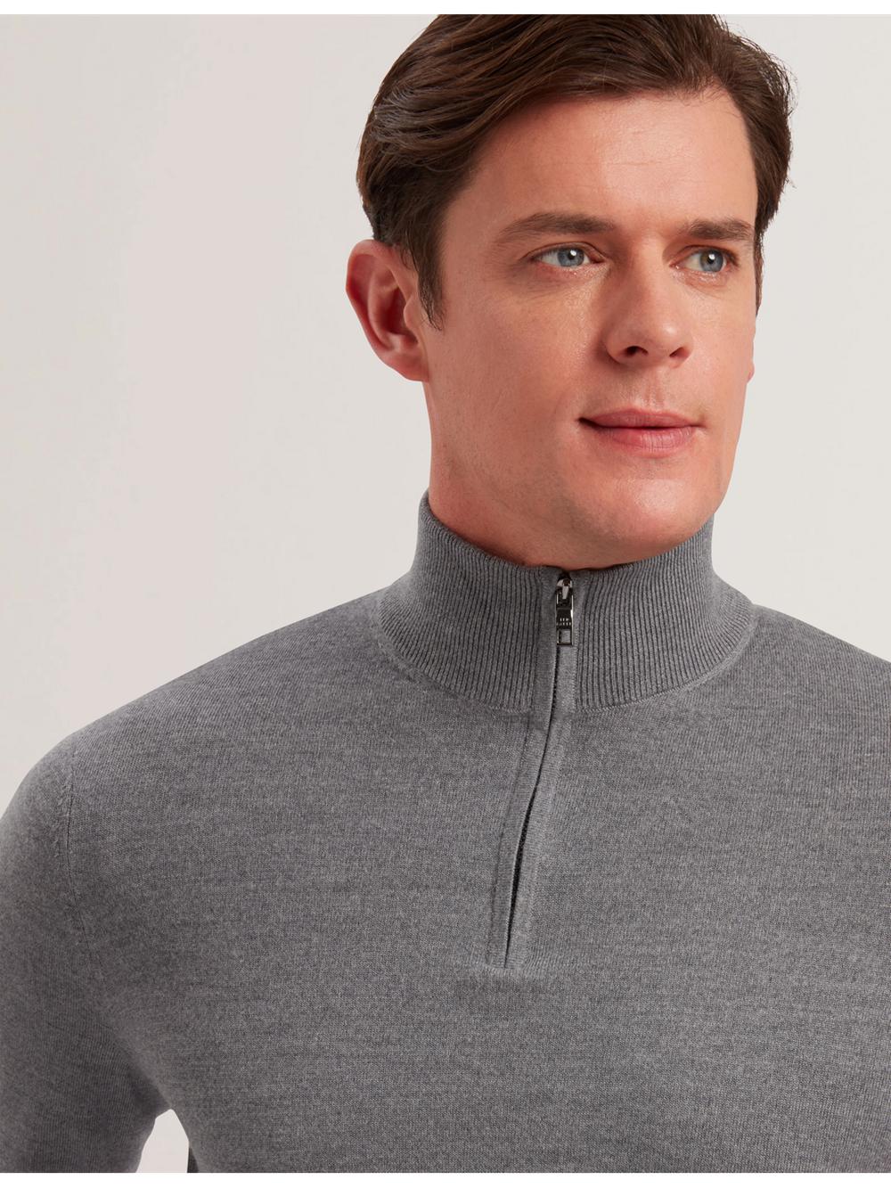 Charcoal Men Ted Baker LIMEHAS - Wool Quarter Zip Funnel Neck Jumpers | NZ  TJGK-41025