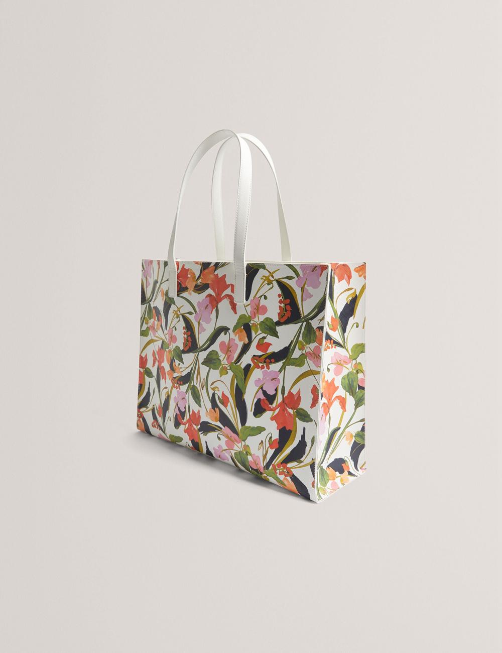 Cream Women Ted Baker FLORISH - Floral Print PU Leather Wide Tote Bags | NZ  CSFB-09614
