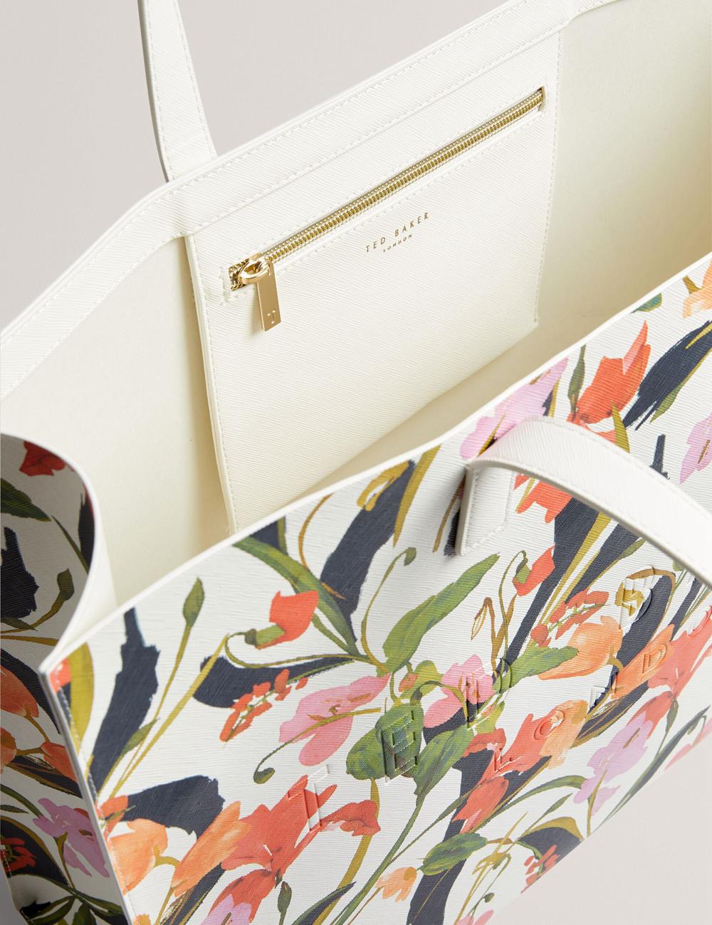 Cream Women Ted Baker FLORISH - Floral Print PU Leather Wide Tote Bags | NZ  CSFB-09614