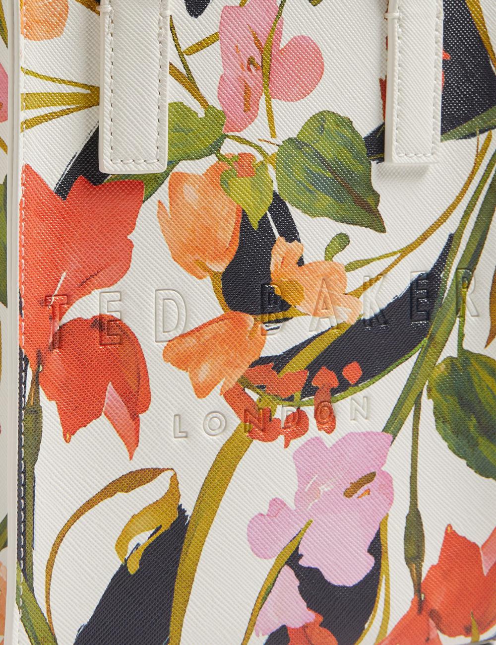 Cream Women Ted Baker FLOWEIA - Floral Faux Leather Mini Tote Bags | NZ  LNAF-45971