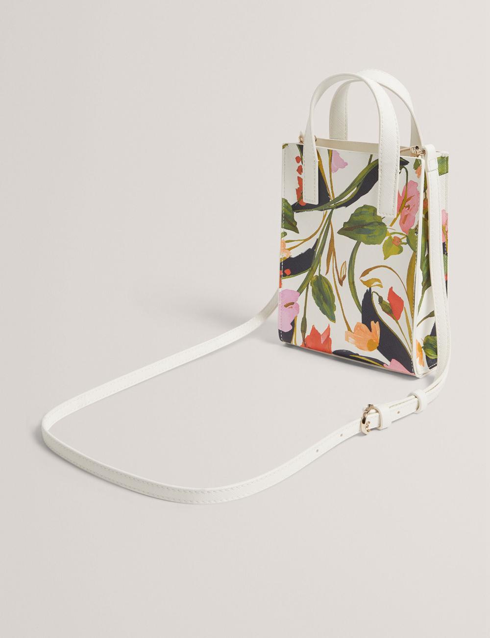 Cream Women Ted Baker FLOWEIA - Floral Faux Leather Mini Tote Bags | NZ  LNAF-45971