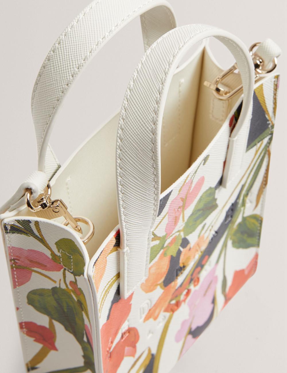 Cream Women Ted Baker FLOWEIA - Floral Faux Leather Mini Tote Bags | NZ  LNAF-45971