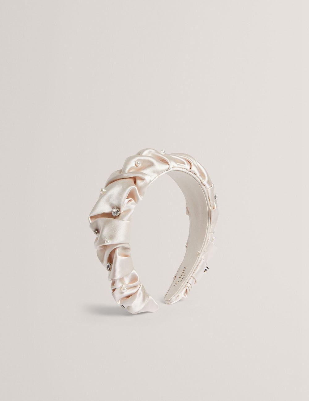 Cream Women Ted Baker MELLSI - Rhinestone Ruched Satin Headbands | NZ  IWRB-46837