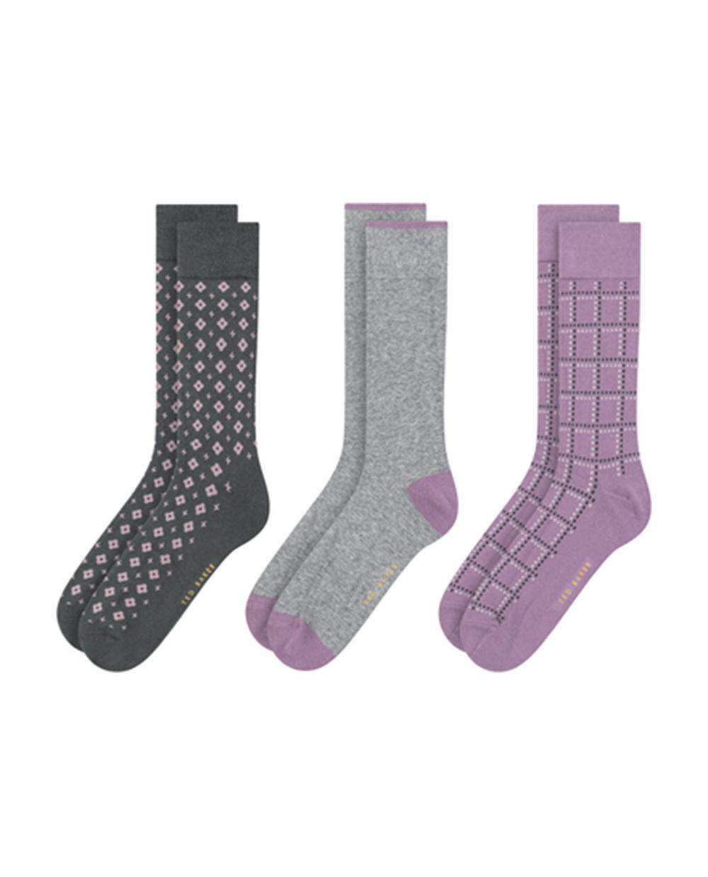 Dark Green Men Ted Baker 3 Pack Geometric Check Crew Socks | NZ  ISOD-28905