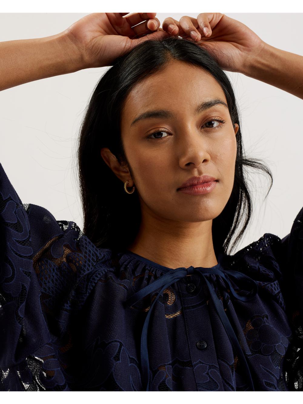 Dk-Blue Women Ted Baker BACINA - Lace 3/4 Balloon Sleeve Blouses | NZ  JXER-02785
