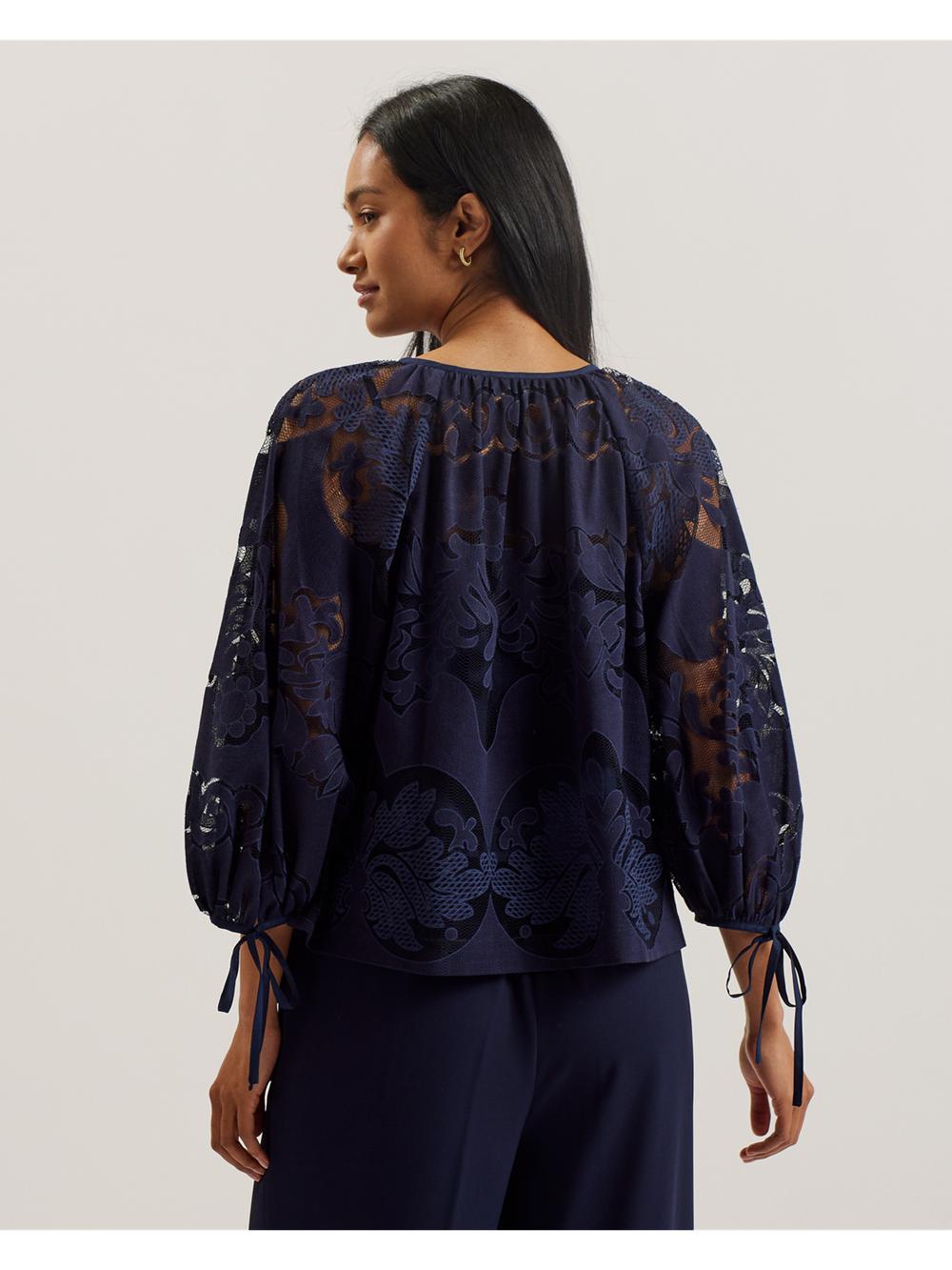 Dk-Blue Women Ted Baker BACINA - Lace 3/4 Balloon Sleeve Blouses | NZ  JXER-02785