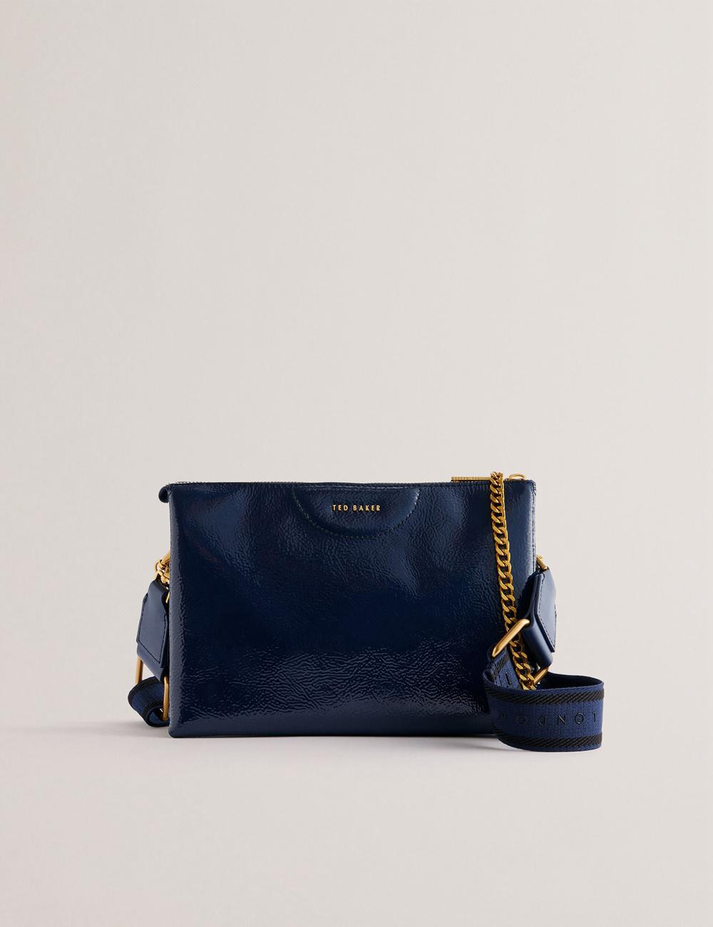 Dk-Blue Women Ted Baker ESILLE - Branded Webbing Patent Leather Crossbody Bags | NZ  LMQA-64785