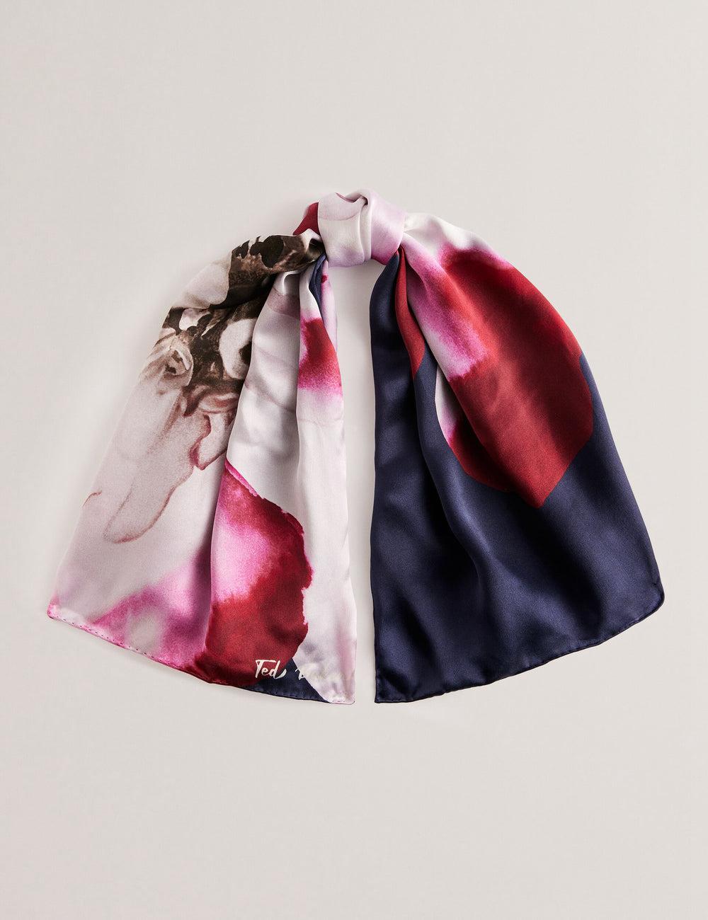 Dk-Blue Women Ted Baker JANICES - Placement Floral Print Silk Square Scarves | NZ  ZVUP-08352