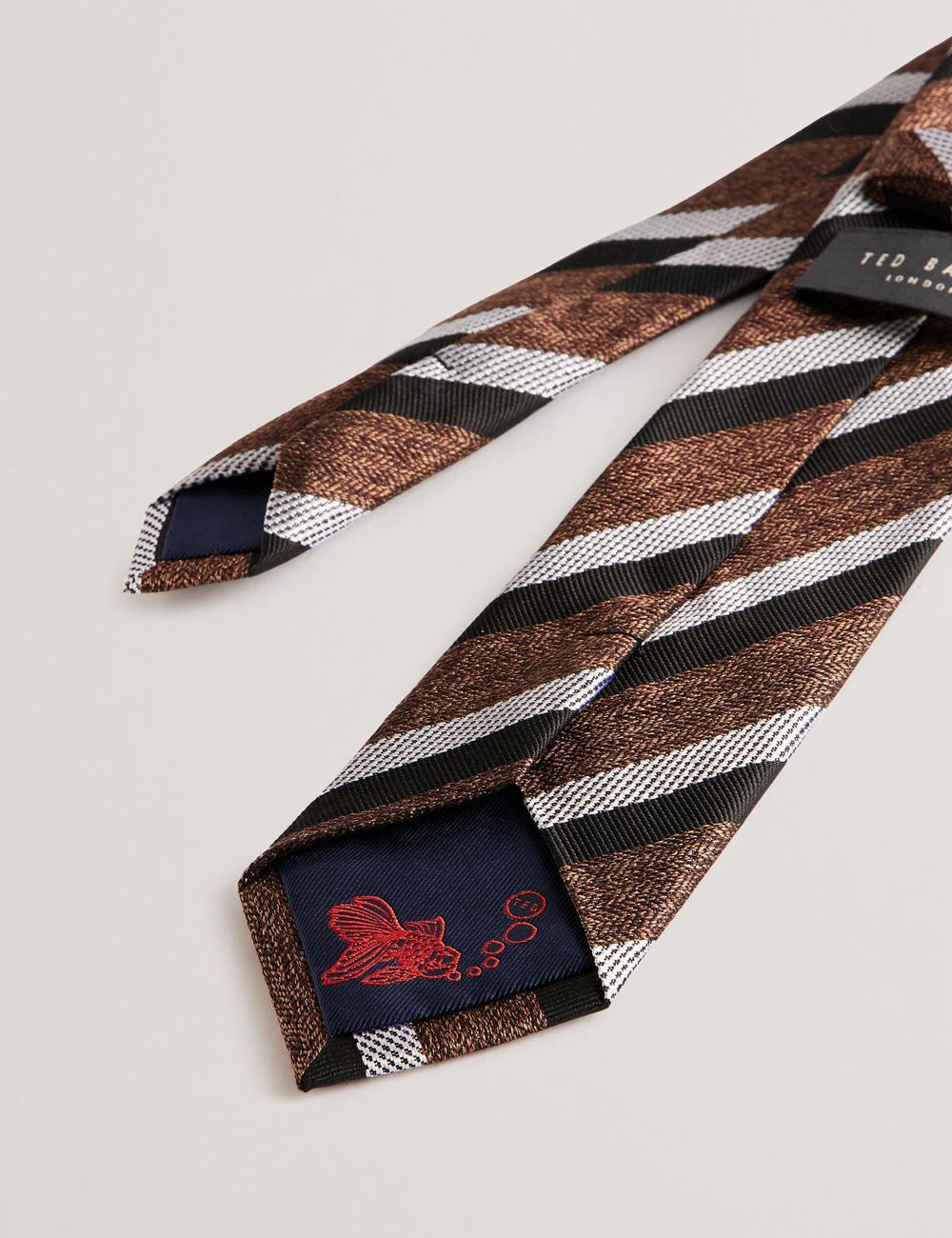 Dk-Brown Men Ted Baker WEISMUL - Textured Mixed Stripe Silk Ties | NZ  SBZG-28741