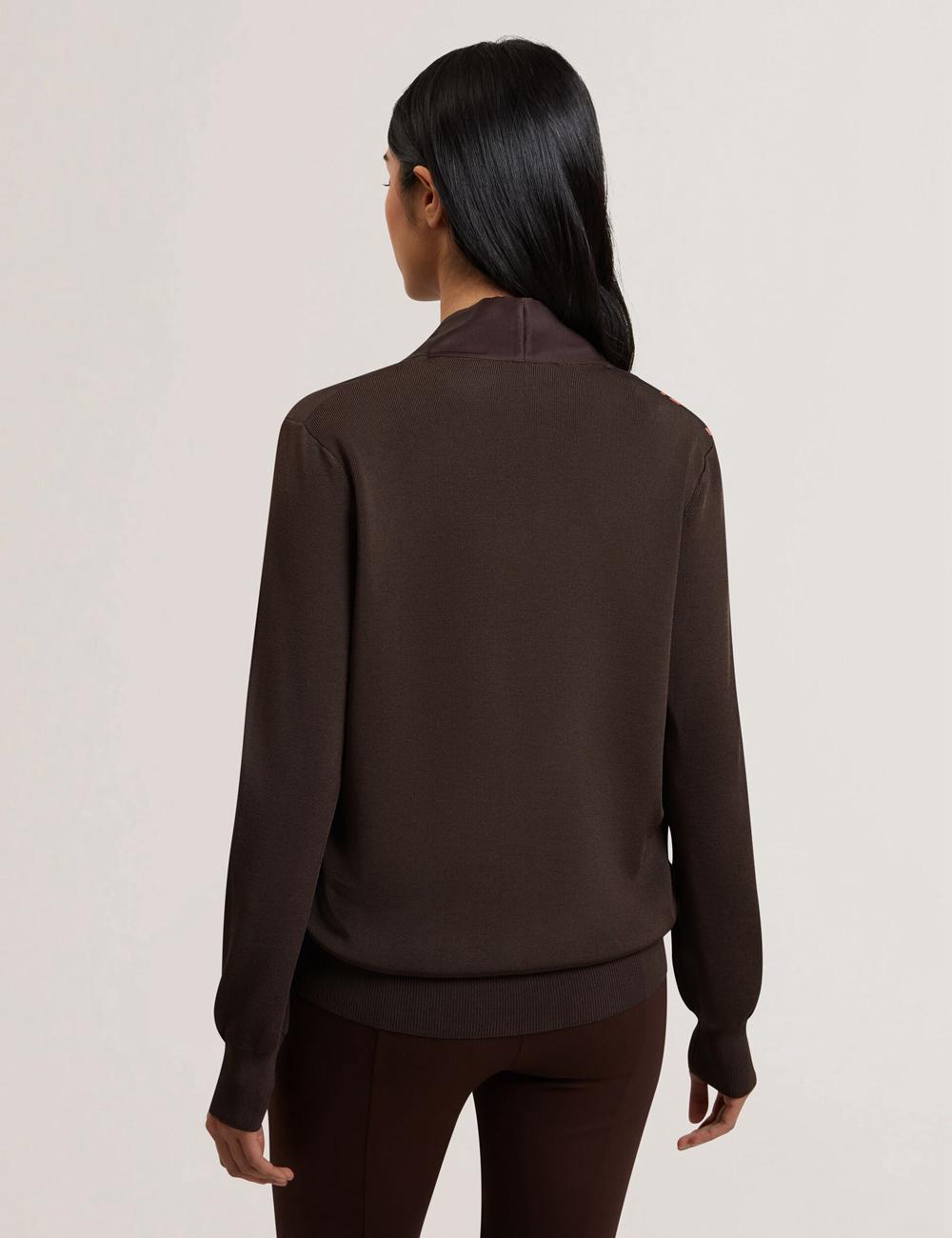Dk-Brown Women Ted Baker MATIINA - Printed Front Zip-Up Bomber Cardigans | NZ  QUTO-07539