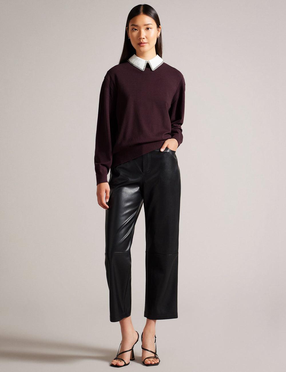 Dk-Brown Women Ted Baker PENNII - Mockable With Embellished Shirt Collar Jumpers | NZ  AKFZ-83701