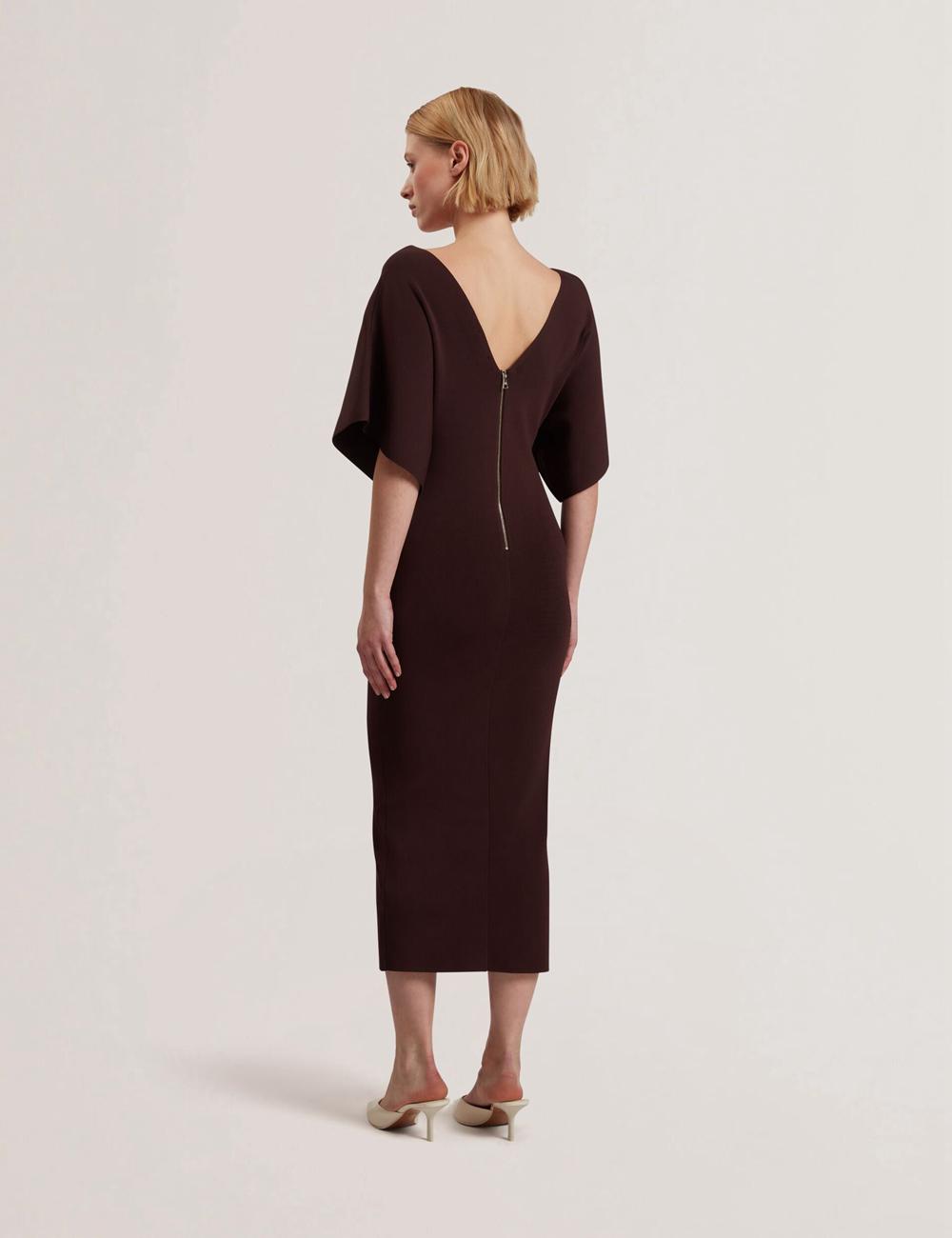 Dk-Brown Women Ted Baker REBEXXA - Wide Sleeve Knitted Bodycon Midi Dresses | NZ  QTFY-41965