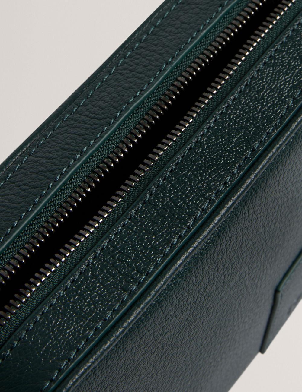 Dk-Green Men Ted Baker GRIFIN - Grained Leather Crossbody Pouch Crossbody Bags | NZ  SUIQ-30571