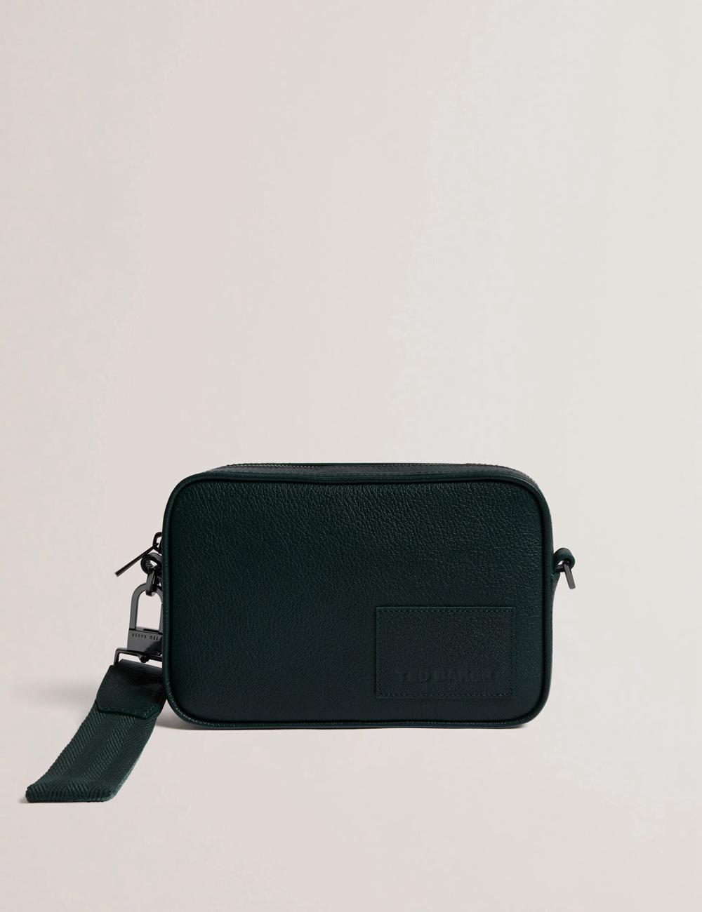 Dk-Green Men Ted Baker GRIFIN - Grained Leather Crossbody Pouch Crossbody Bags | NZ  SUIQ-30571