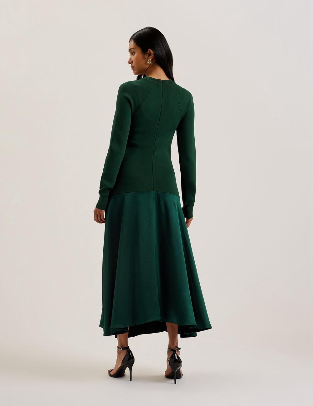 Dk-Green Women Ted Baker ALFEIOS - Long Sleeve Satin Skirt Midi Dresses | NZ  QRFV-47013