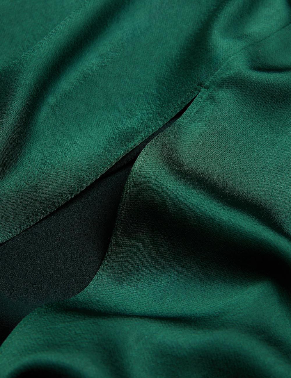 Dk-Green Women Ted Baker ALFEIOS - Long Sleeve Satin Skirt Midi Dresses | NZ  QRFV-47013