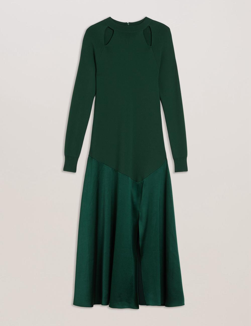 Dk-Green Women Ted Baker ALFEIOS - Long Sleeve Satin Skirt Midi Dresses | NZ  QRFV-47013