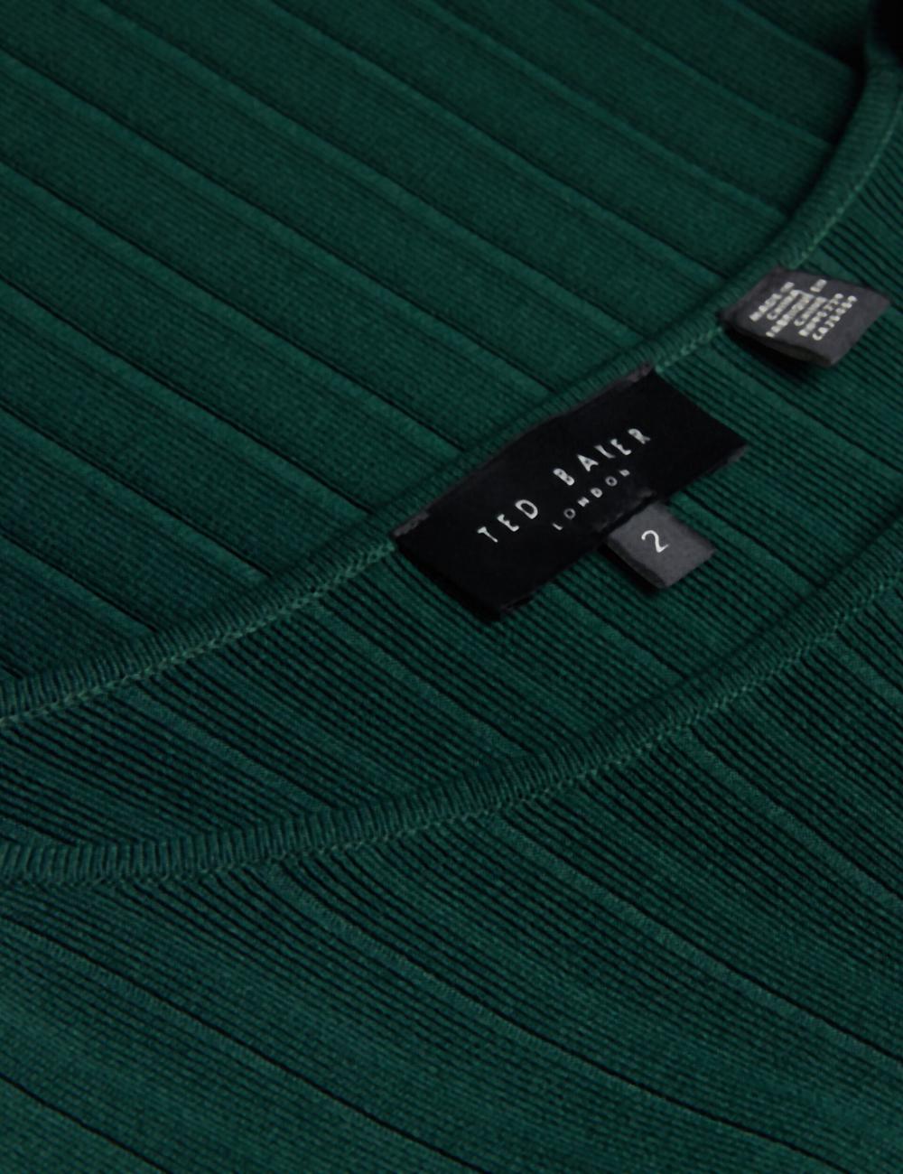 Dk-Green Women Ted Baker IIVANNA - Ribbed Knit Top With Fluted Short Sleeves Jumpers | NZ  FZLC-42170