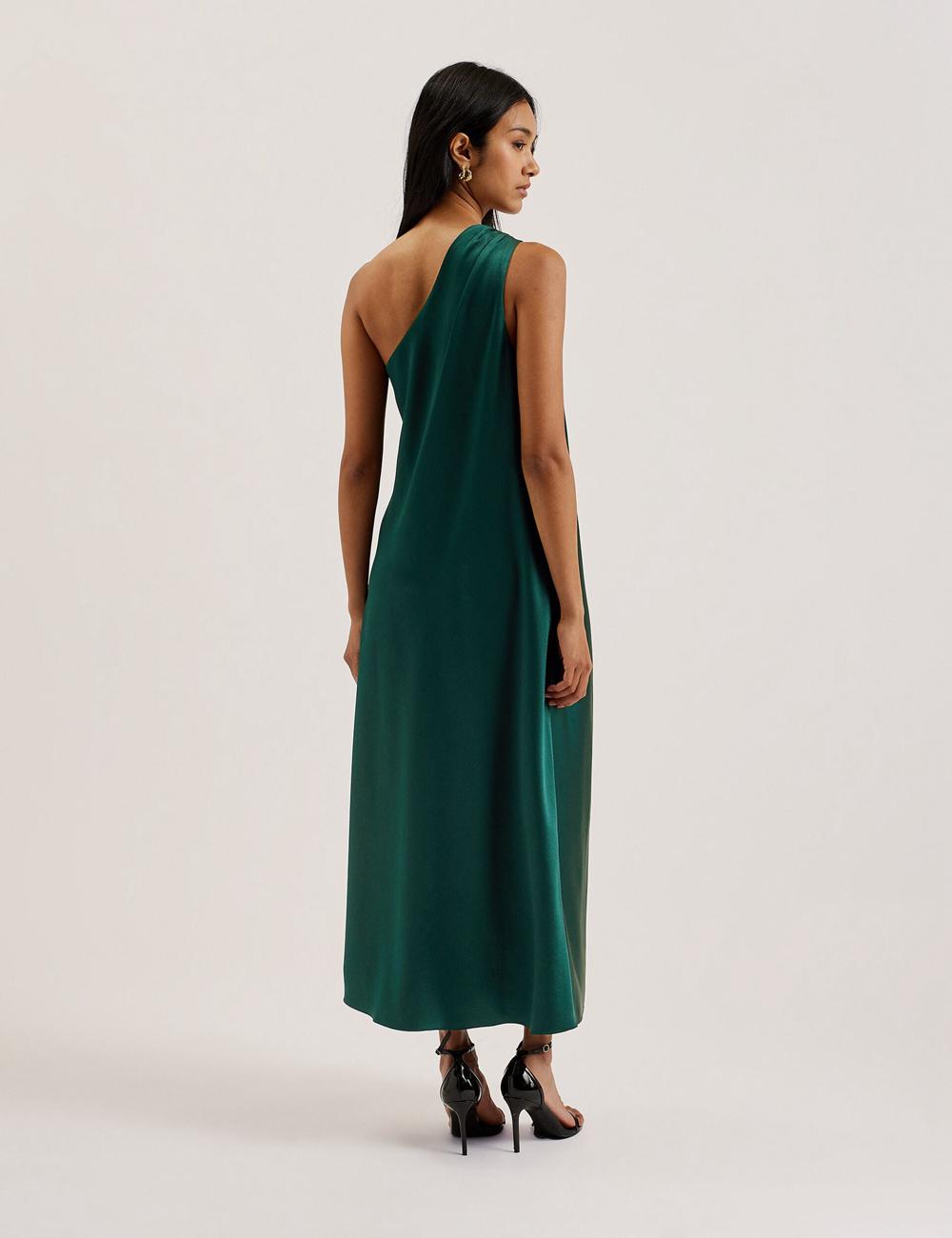 Dk-Green Women Ted Baker MELGAR - Satin One Shoulder Midi Dresses | NZ  PESN-60241
