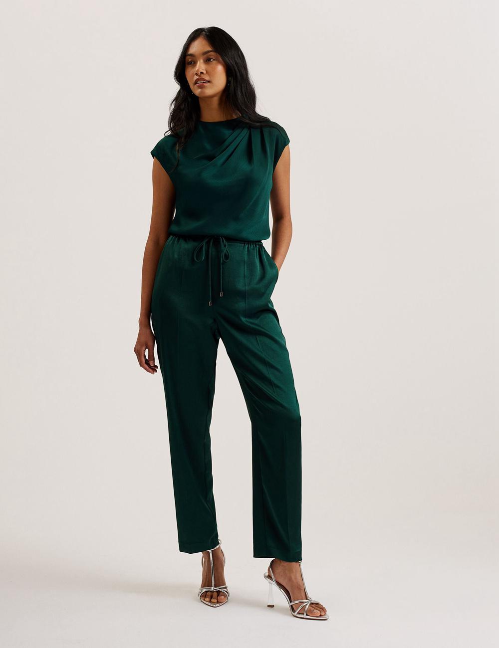 Dk-Green Women Ted Baker MISRINA - Drape Neck Detail Satin Top Jumpers | NZ  FZJB-30269