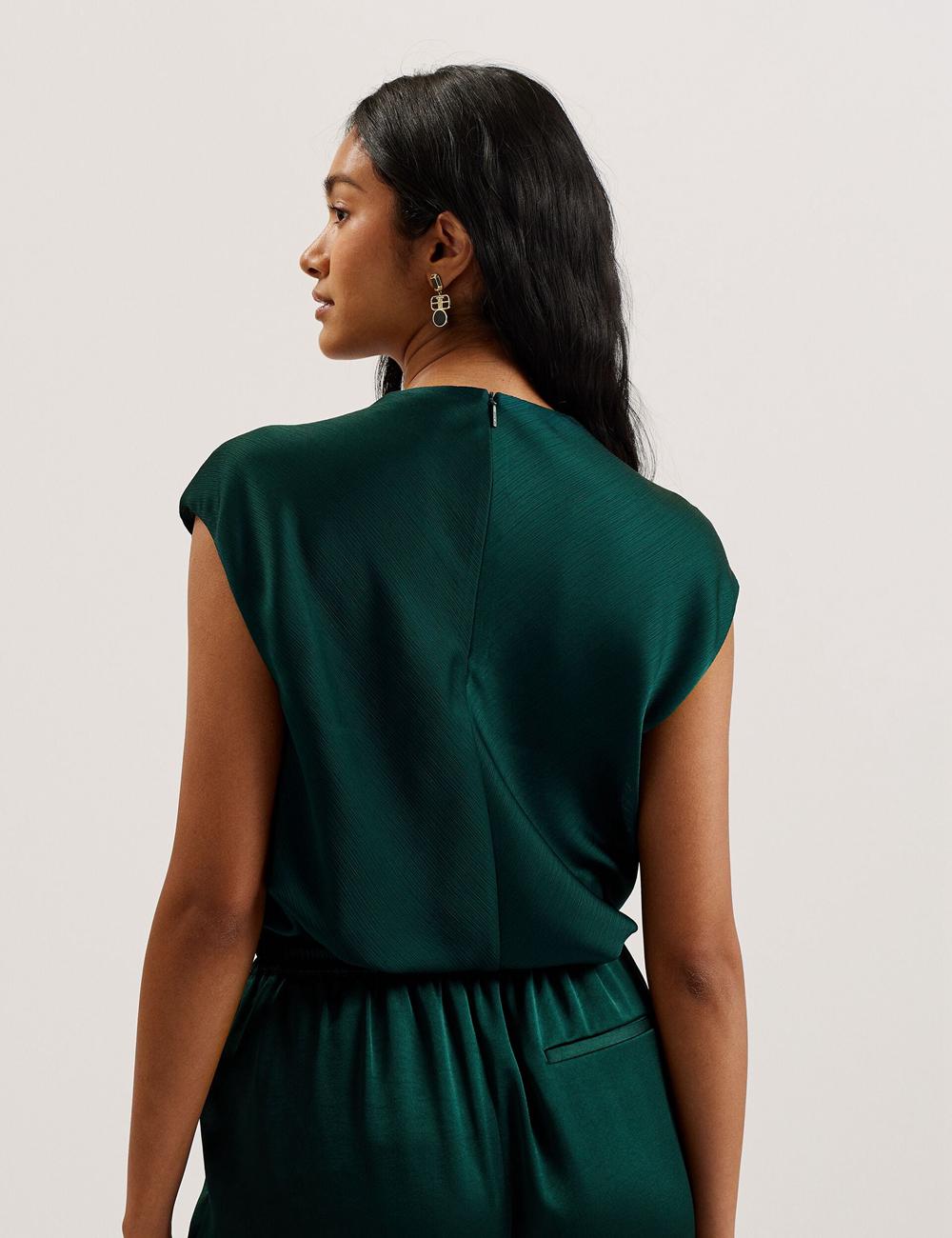 Dk-Green Women Ted Baker MISRINA - Drape Neck Detail Satin Top Jumpers | NZ  FZJB-30269