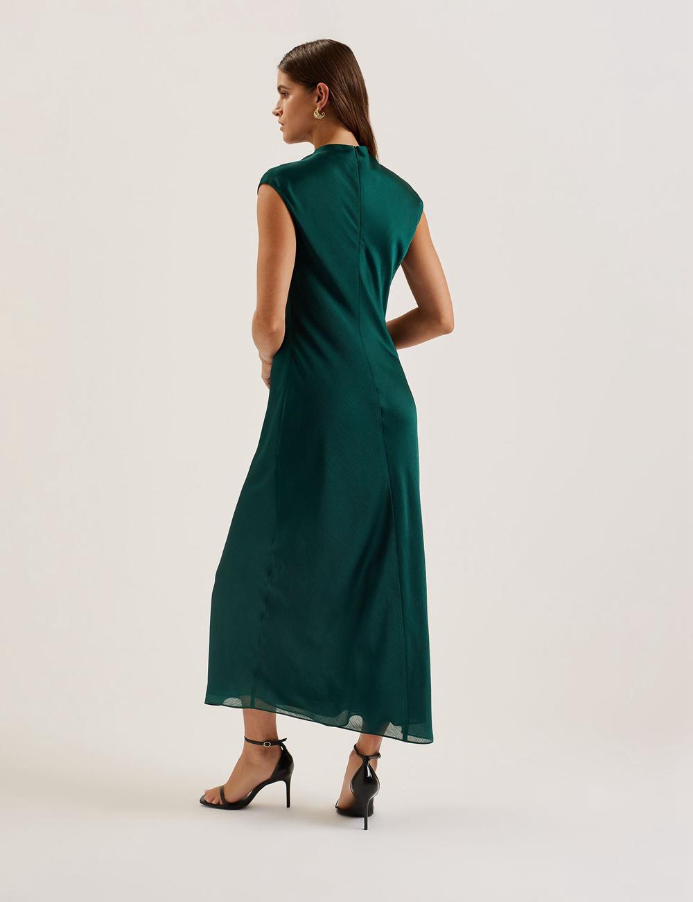 Dk-Green Women Ted Baker RIMINI - Chiffon Drape Neck Detail Maxi Dresses | NZ  EPMC-13678