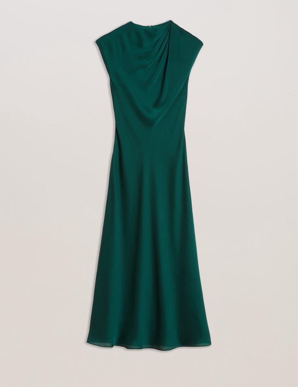 Dk-Green Women Ted Baker RIMINI - Chiffon Drape Neck Detail Maxi Dresses | NZ  EPMC-13678