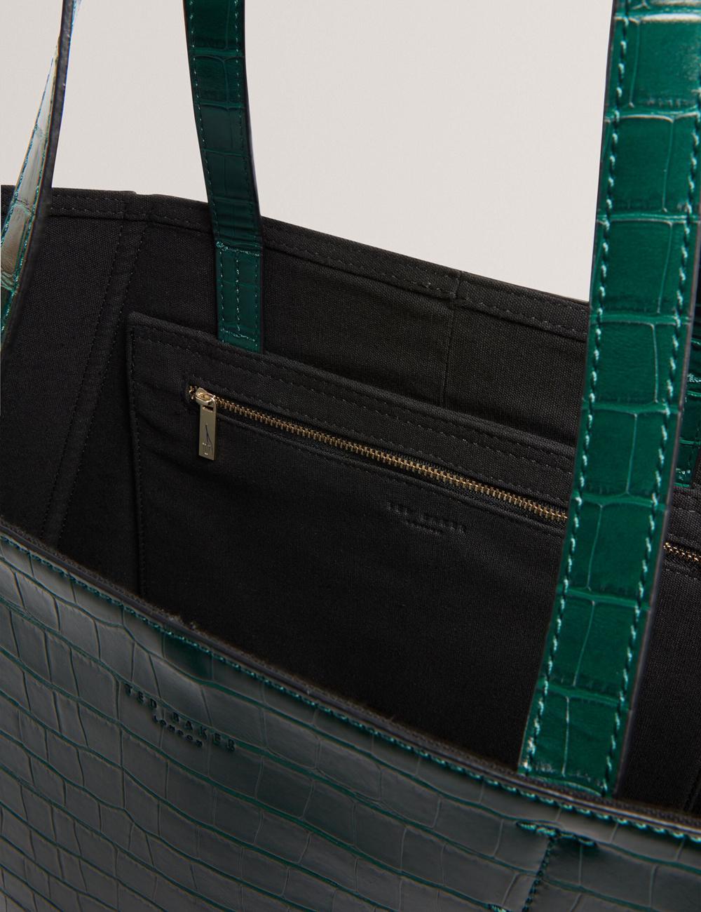 Dk-Green Women Ted Baker SOPHYNA - Croc Effect Folding Shopper Shopper Bags | NZ  FLUI-05461