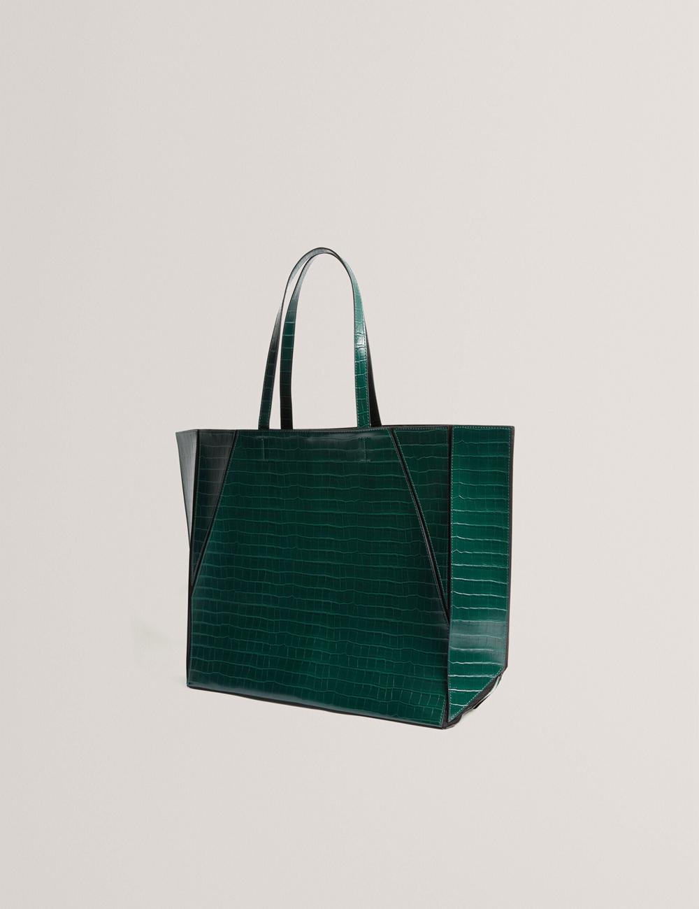 Dk-Green Women Ted Baker SOPHYNA - Croc Effect Folding Shopper Shopper Bags | NZ  FLUI-05461