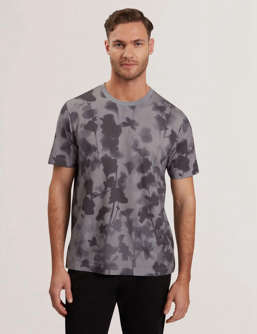 Dk-Grey Men Ted Baker DENNISS - Monochrome Floral Print Cotton T-Shirts | NZ  JPXT-68032