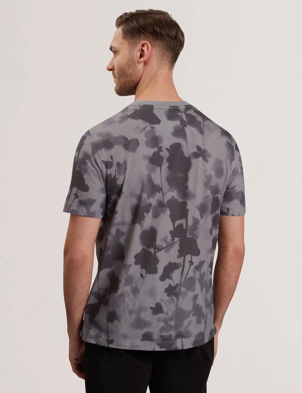 Dk-Grey Men Ted Baker DENNISS - Monochrome Floral Print Cotton T-Shirts | NZ  JPXT-68032