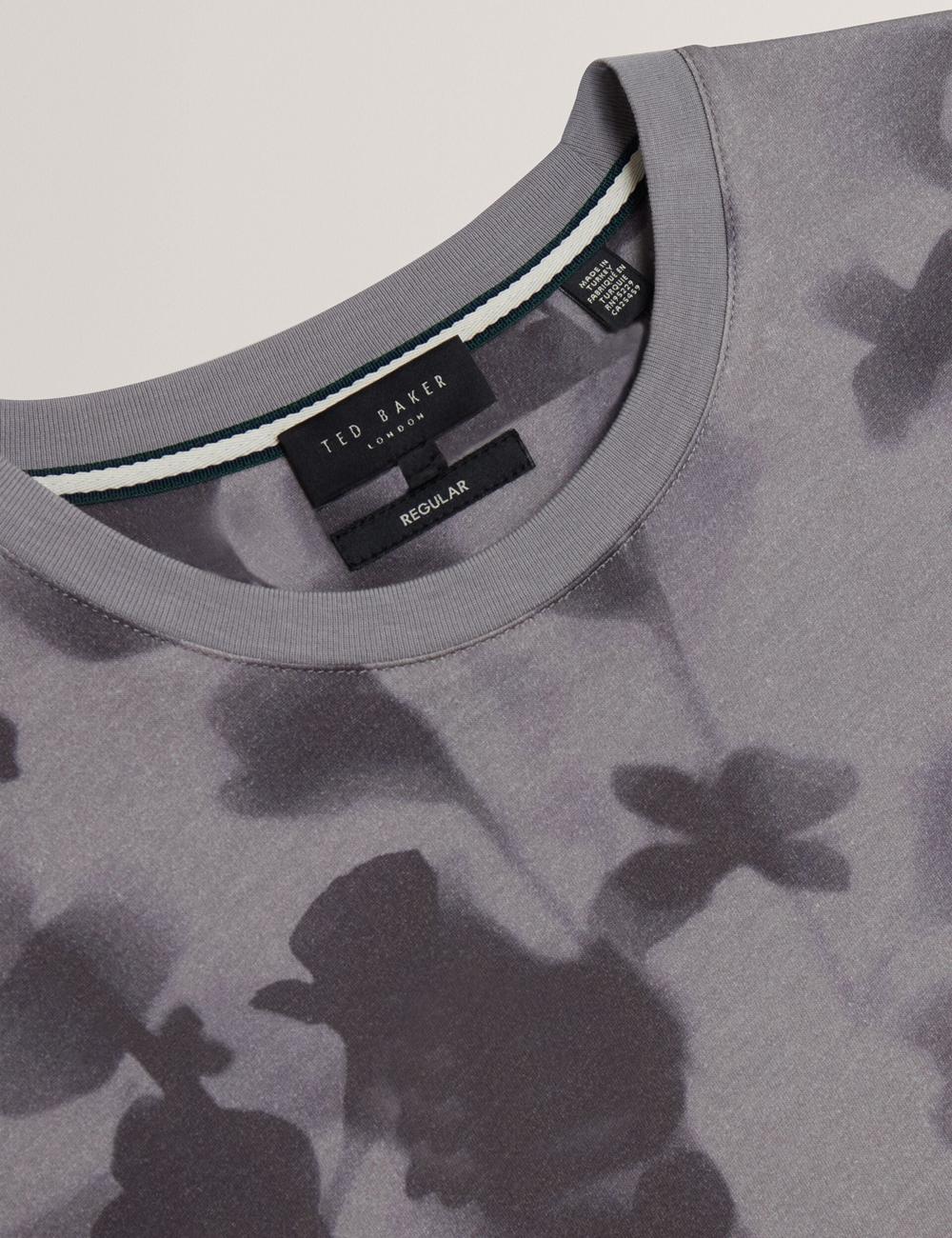 Dk-Grey Men Ted Baker DENNISS - Monochrome Floral Print Cotton T-Shirts | NZ  JPXT-68032