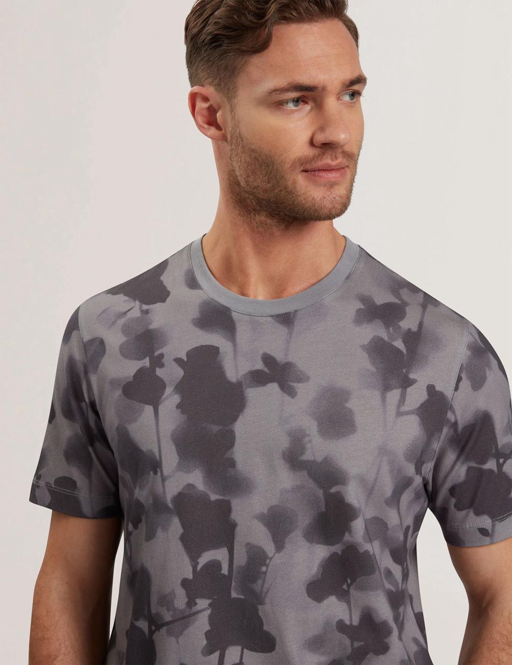 Dk-Grey Men Ted Baker DENNISS - Monochrome Floral Print Cotton T-Shirts | NZ  JPXT-68032