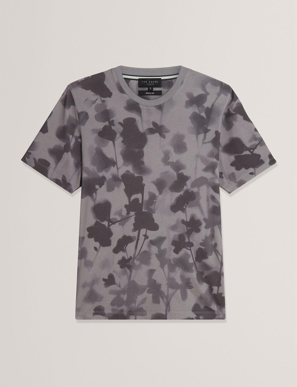 Dk-Grey Men Ted Baker DENNISS - Monochrome Floral Print Cotton T-Shirts | NZ  JPXT-68032