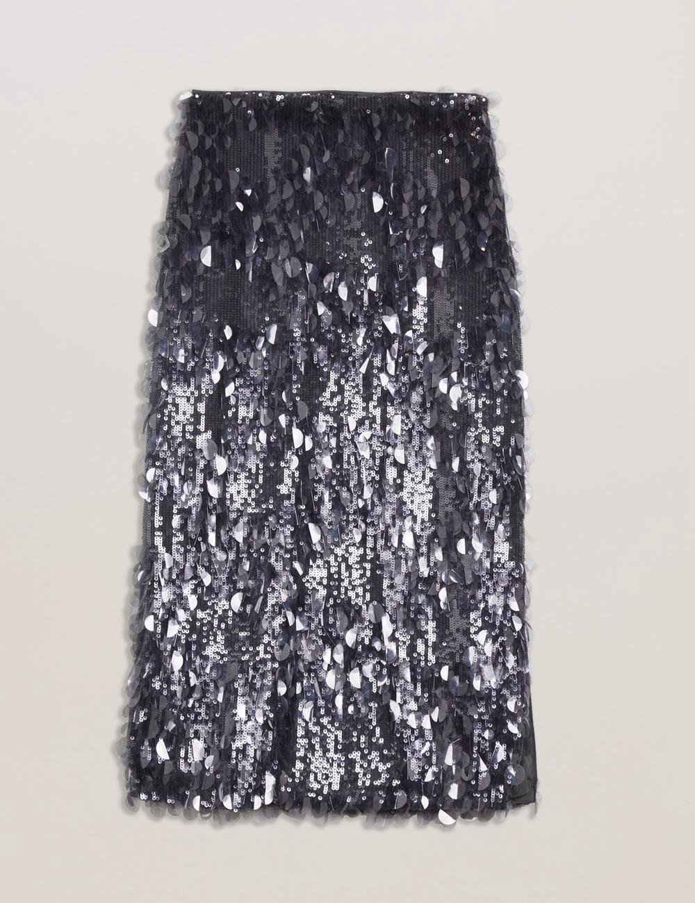 Dk-Grey Women Ted Baker DORIDA - Mixed Sequin With Slit Midi Skirts | NZ  TWMO-65428