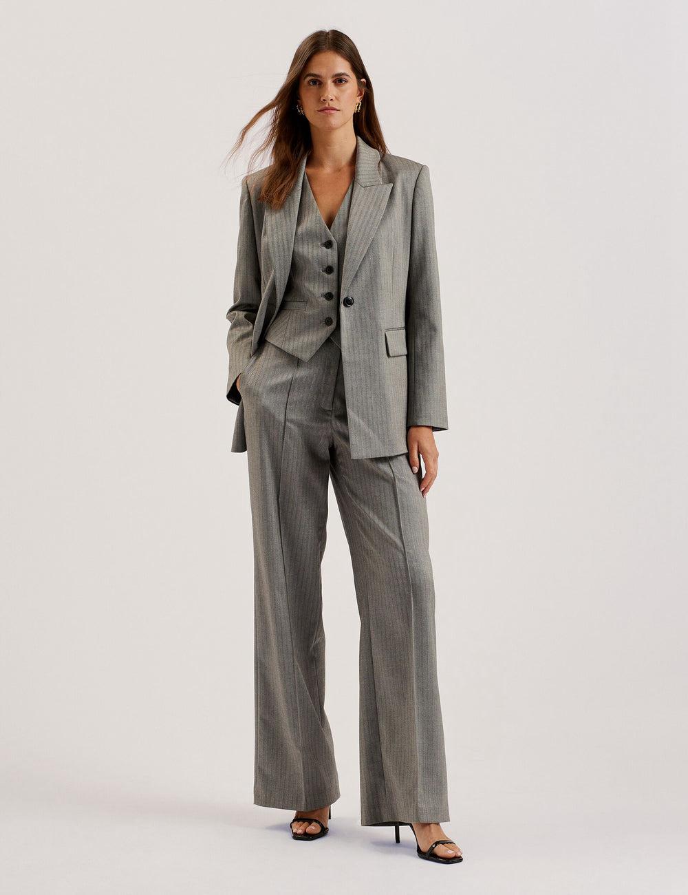 Dk-Grey Women Ted Baker KOAT - Herringbone Wide Leg Tailored Trousers | NZ  FQAB-72019