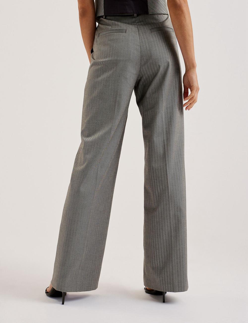 Dk-Grey Women Ted Baker KOAT - Herringbone Wide Leg Tailored Trousers | NZ  FQAB-72019