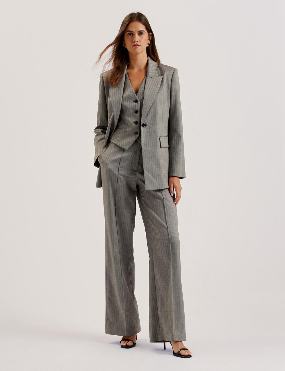 Dk-Grey Women Ted Baker KOAT - Herringbone Wide Leg Tailored Trousers | NZ  FQAB-72019