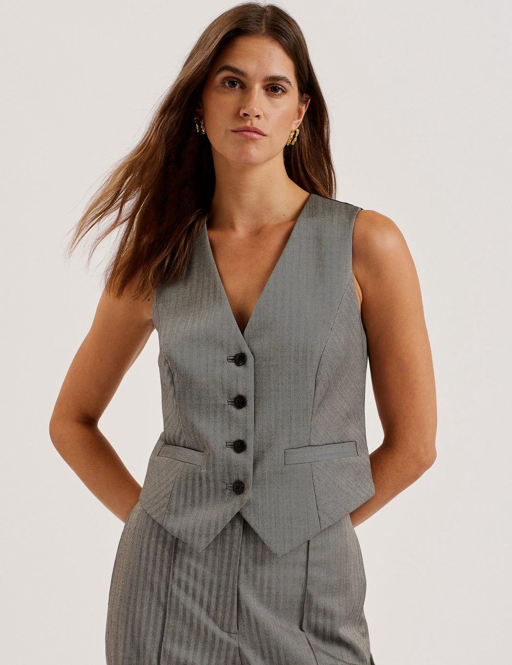 Dk-Grey Women Ted Baker KOAW - Herringbone Single Breasted Suit Waistcoat | NZ  ESWN-02491