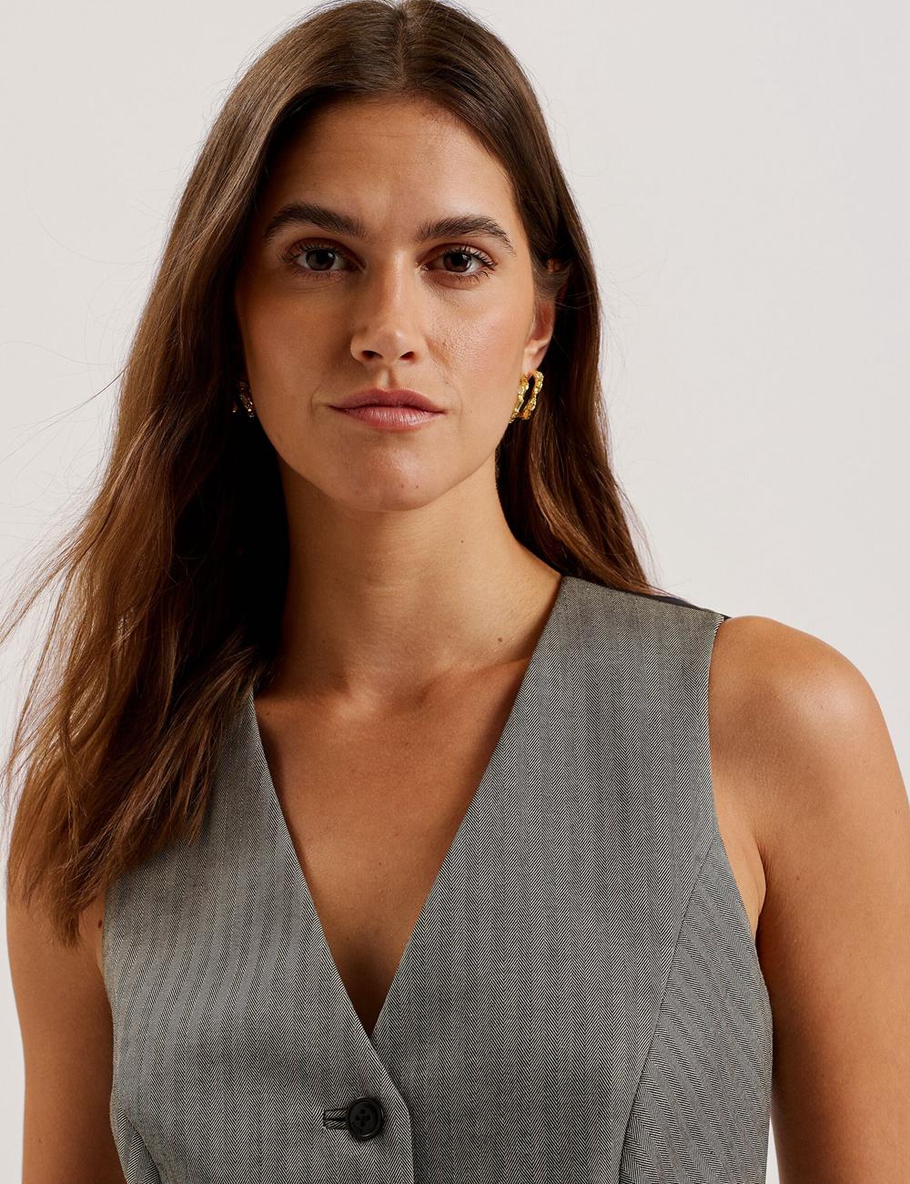 Dk-Grey Women Ted Baker KOAW - Herringbone Single Breasted Suit Waistcoat | NZ  ESWN-02491