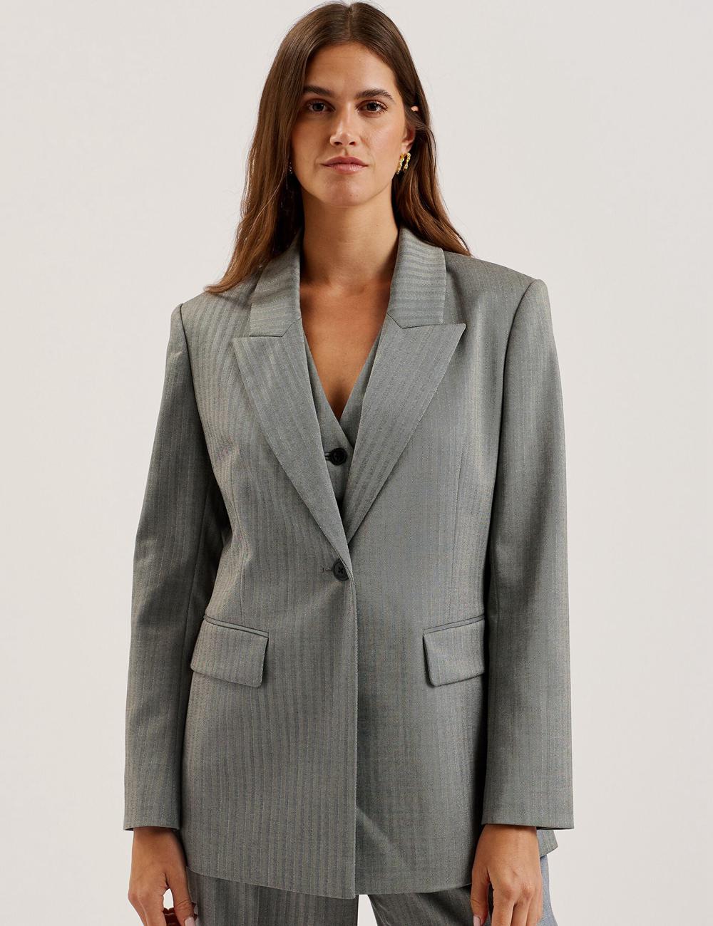 Dk-Grey Women Ted Baker KOA - Oversized Herringbone Single Breasted Blazers | NZ  NGJT-07123
