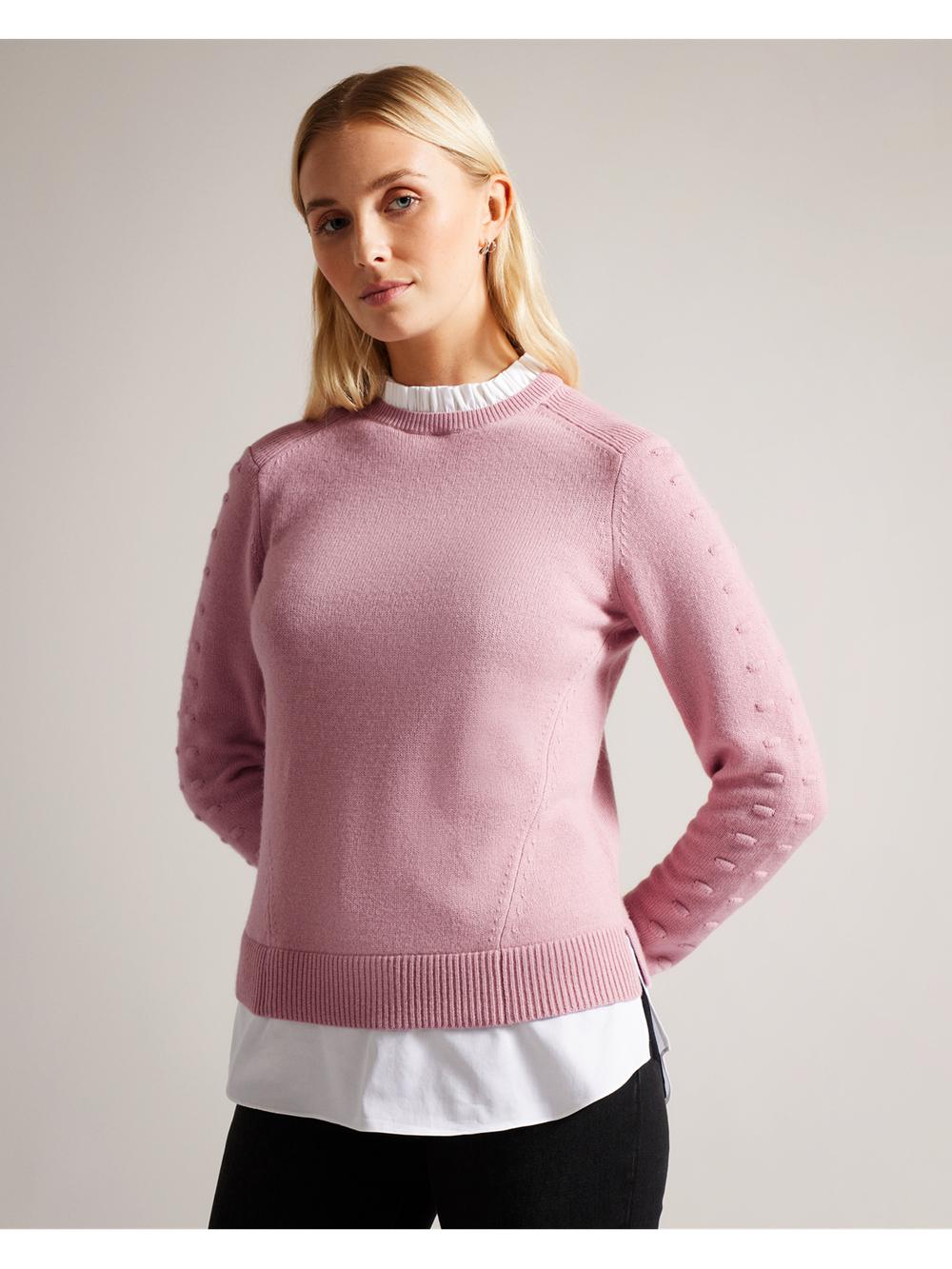 Dusky-Pink Women Ted Baker LISSIAH - Bobble Detail Shirt Hem Knitted Jumpers | NZ  XIZO-37890