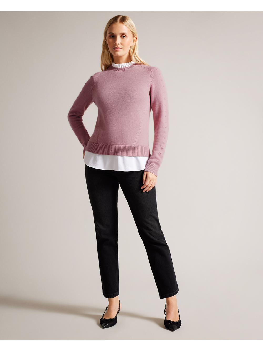 Dusky-Pink Women Ted Baker LISSIAH - Bobble Detail Shirt Hem Knitted Jumpers | NZ  XIZO-37890