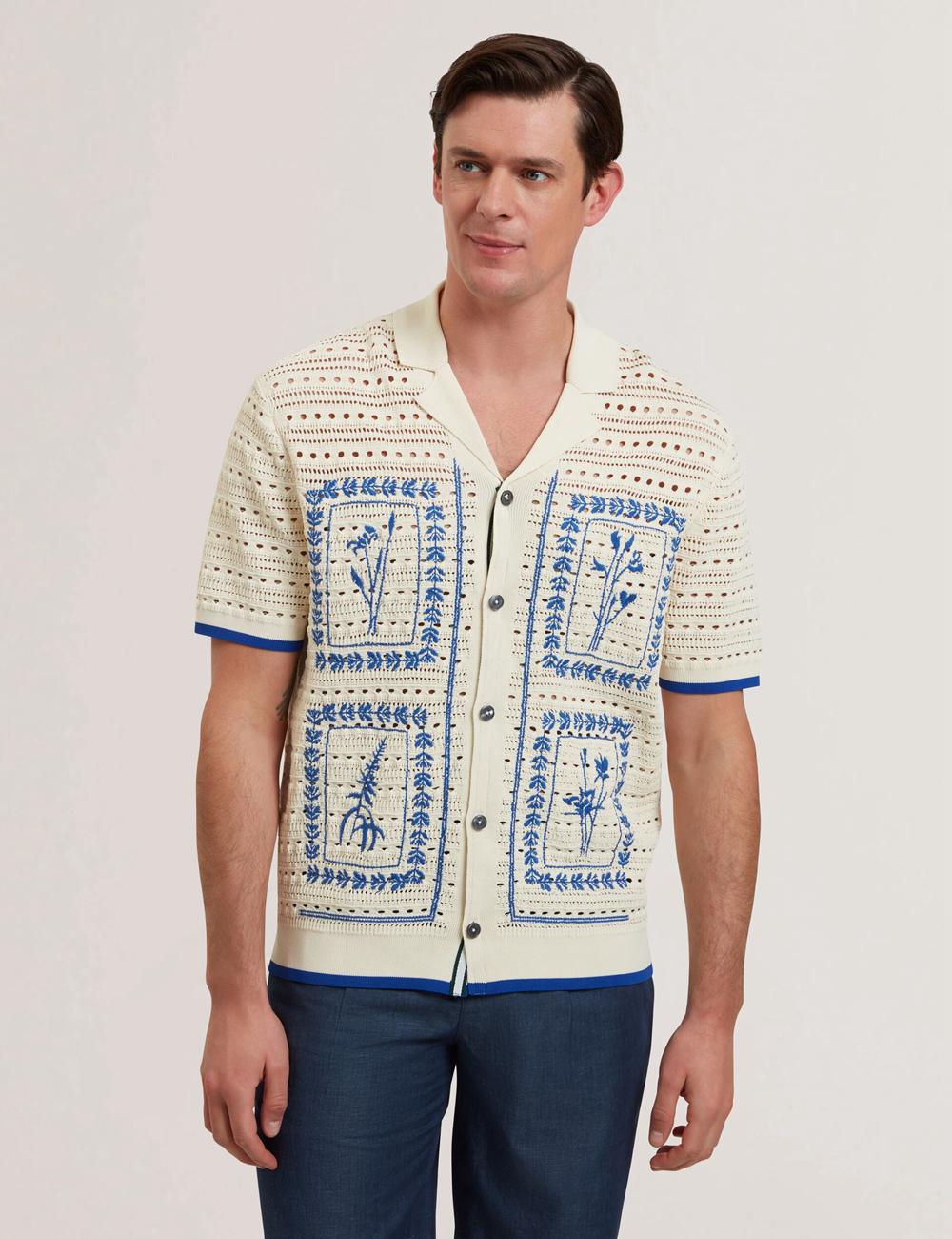 Ecru Men Ted Baker BARRI - Short Sleeve Crochet Embroidered Casual Shirts | NZ  NFGT-02497